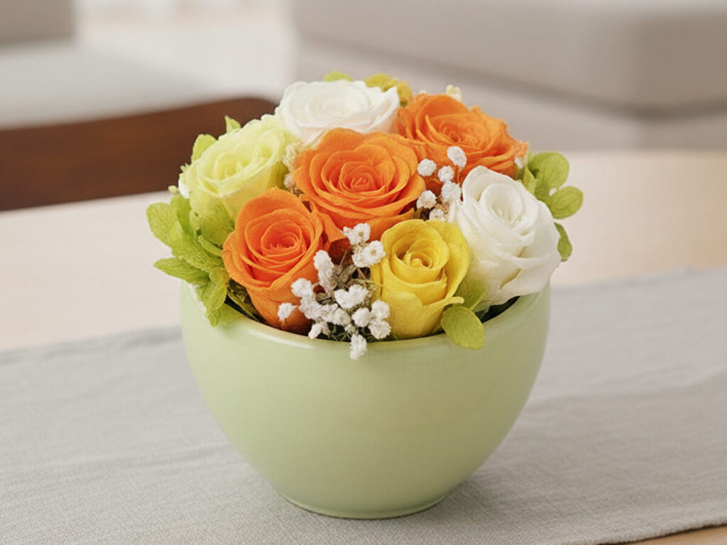 オレンジと黄色のプリザーブドフラワー