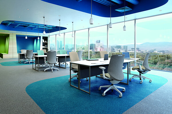 オカムラ製品を使用したブルーのオフィス