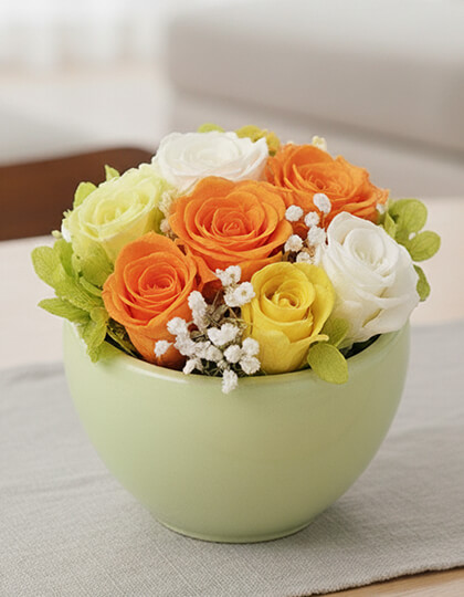 オレンジと黄色のプリザーブドフラワー