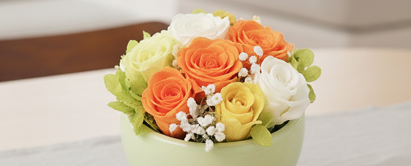 オレンジと黄色のプリザーブドフラワー